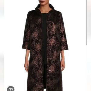 Bryn Walker Yara Mettalic Flocked Jacquard  Stand Collar 3/4 Sleeve Long…